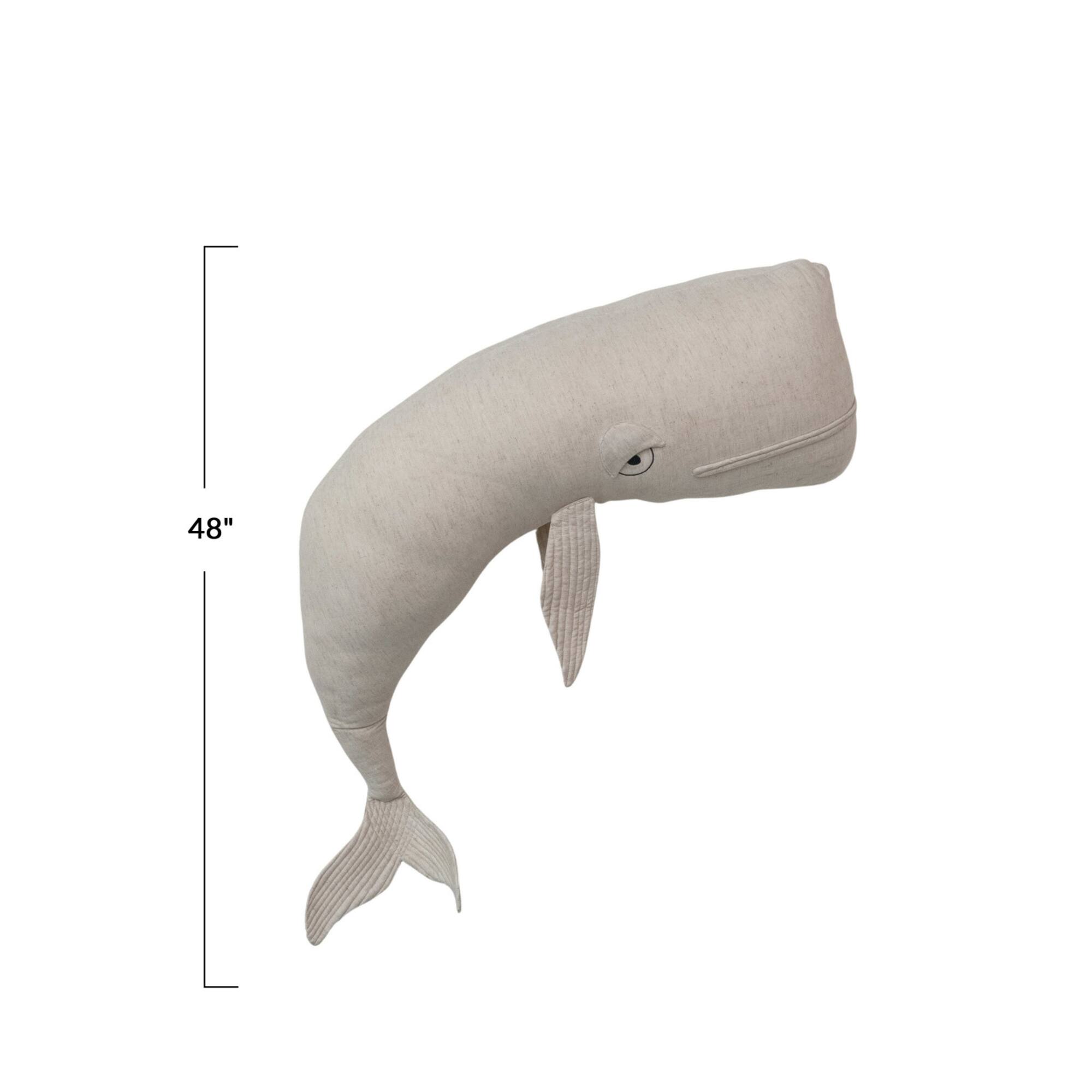 Hello Honey® White Cotton & Linen Whale-Shaped Pillow